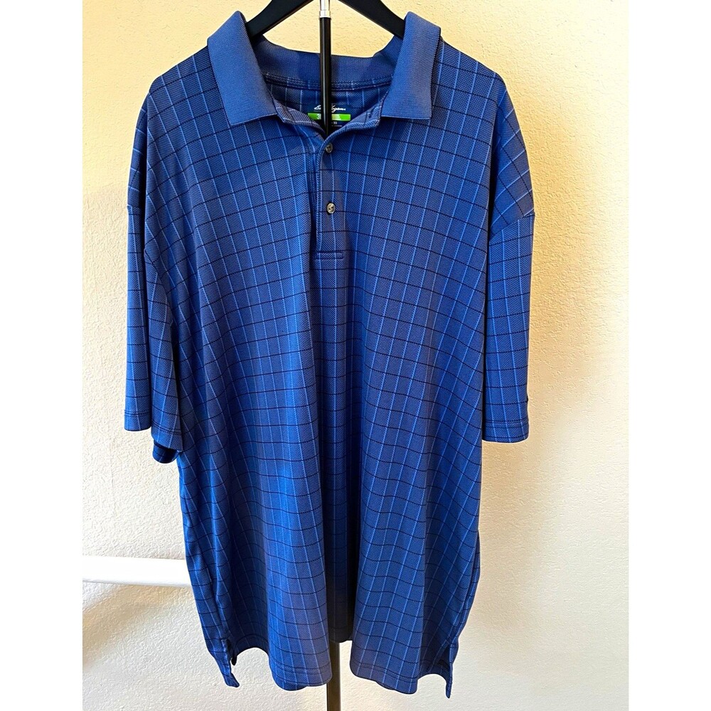 Ben Hogan Golf Polo Mens 3XL Blue Grid Print Performance Short Sleeve Shirt